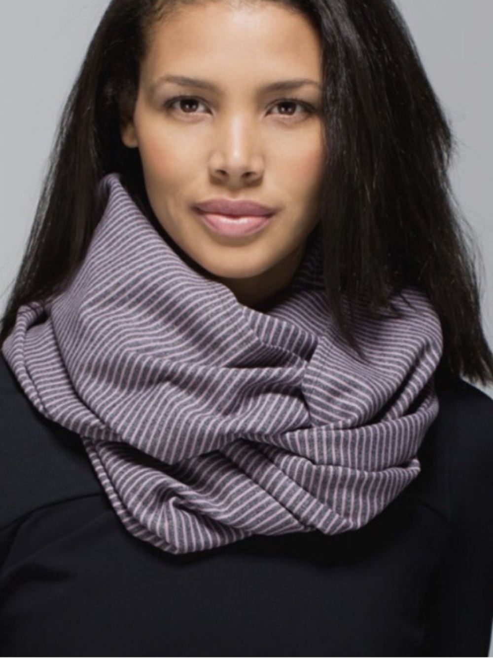 Lululemon Vinyasa Scarf in Mauvelous Heathered Black Grey Hyper Stripe